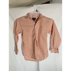 Ralph Lauren Polo Boys LS Dress Shirt Sz Med 10/12‎ Orange White  Gingham